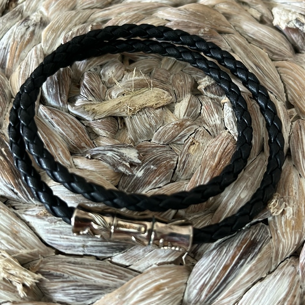 John Hardy‎ Braided Leather .925 Double Wrap Bracelet